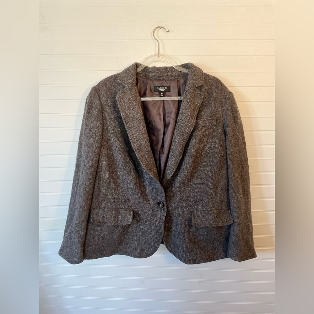 Talbots Wool Gray Charcoal Blazer Jacket Career Casual Womens Size 18w Classic